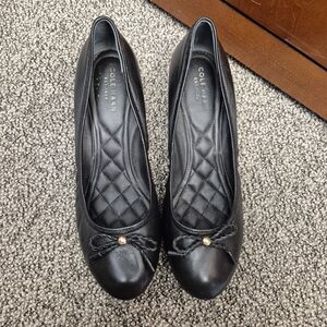 Cole Haan Women's Black Wedge Bow Leather Ballet Flats 8.5